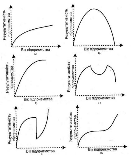 Графічне зображення кривої життєвого циклу різних підприємств